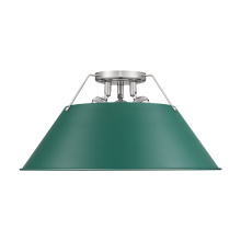Golden 3306-3FM PW-GN - Yep by Golden Lighting Orwell 3-light Flush Mount in Pewter and Pine Green shade